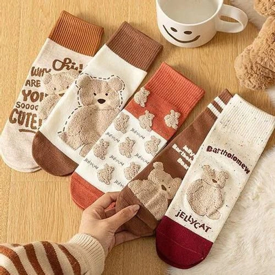 جوراب نیم ساق تخت طرح خرس