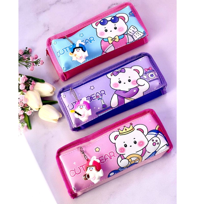 جامدادی دو زیپ آویزدار خرس